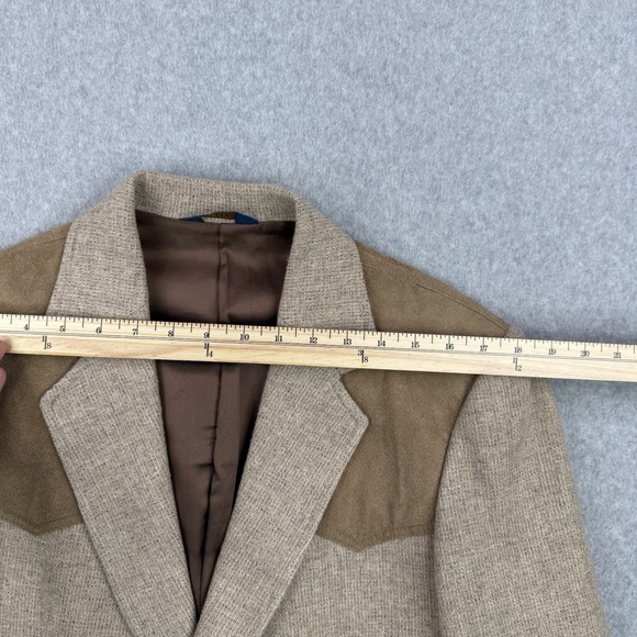 Vintage Pendleton Blazer Mens 40 Beige Virgin Wool Suede Yoke Elbow Patches USA - Picture 12 of 16
